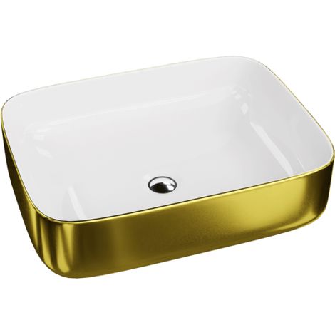 LAVITA Aufsatzwaschtisch Galera Gold/White Aufsatzwaschbecken Rechteckig Waschbecken Ohne Überlauf und Hahnloch Aus hochwertigem Porzellan Waschtisch 50,5x40x14 cm Weiß/Gold (1/5)