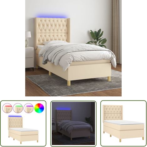 The Living Store Sommier à lattes de lit matelas et LED Crème 80x200cm Tissu - Sommier Tapissier - Lit Plateforme - Lit Avec Rangement - Tête De Lit Ajustable - Éclairage Led (1/5)