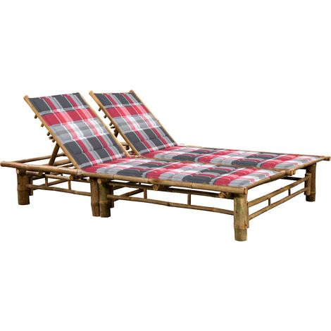 vidaXL Chaise longue pour 2 personnes avec coussins Bambou (1/5)