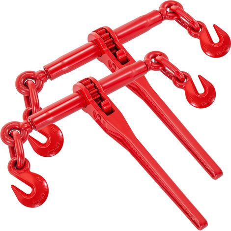 VEVOR Leganti a cricchetto 3/8" – 1/2" 9215LBS, carico di lavoro sicuro, ganci G70 e lunghezza regolabile, per catene di grado 70-80, ancoraggio, trasporto, traino, confezione da 2, rosso (1/5)