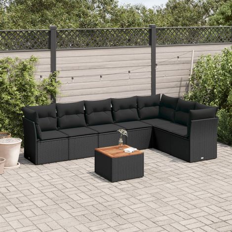 vidaXL 8-tlg. Garten-Sofagarnitur mit Kissen Schwarz Poly Rattan (1/3)