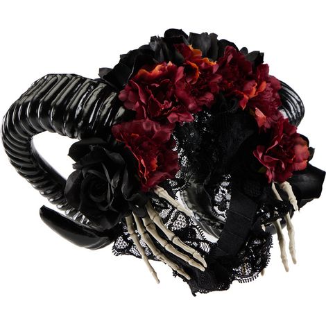 Forest-themed sheep horn headband, cosplay skull headband, dark rose flower hair accessory, performance, Christmas (1/5)