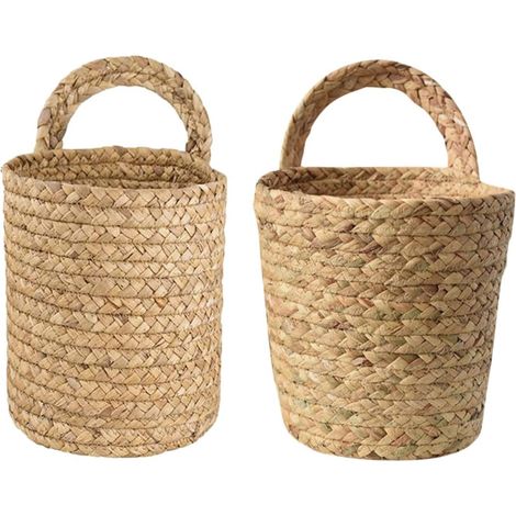 2 pièces Panier Suspendu Jonc de Mer Tissé Lot de Corbeilles de Rangement Murales Bureau et Décoratif pour Jardin et Intérieur (1/5)