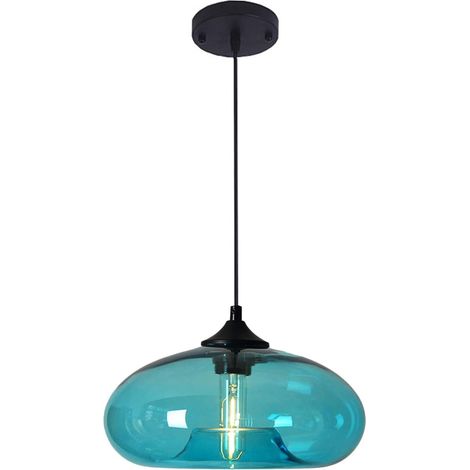 Suspension industrielle vintage ronde en verre coloré, douille E27 (1/4)