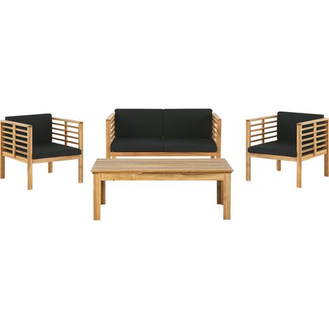 Conjunto de jardín de madera de acacia con cojines negros 4 plazas con mesa de café moderno Pacific (1/5)