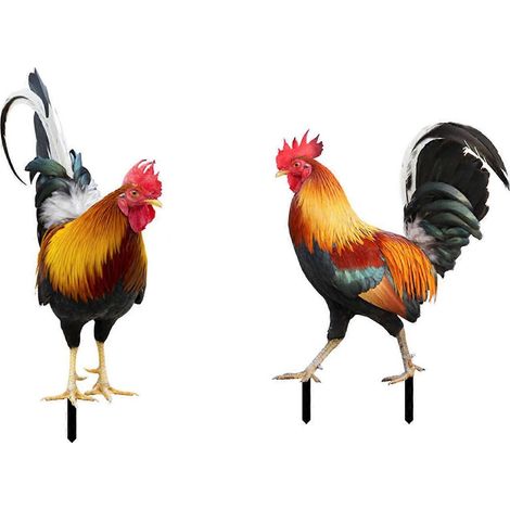 2 Stück Acryl-Hahn-Gartenstecker, Tier-Hühner-Silhouette-Statuen für den Außenbereich