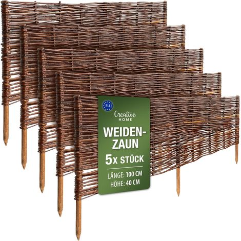 Set von 5 Weidenzaun-Gartenbegrenzungen 100 x 40 cm