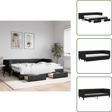 The Living Store Tagesbett Ausziehbar mit Schubladen Schwarz 80x200 cm Stoff - Schlafsofa (1/5)