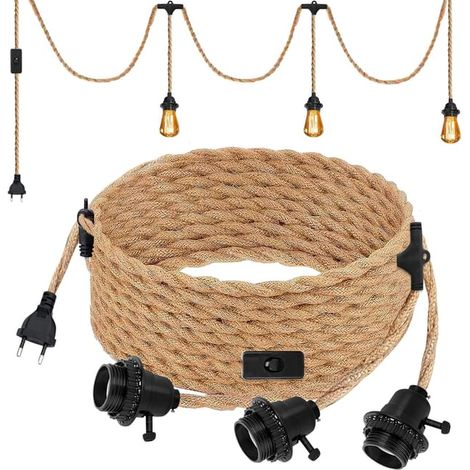 E27-Fassung mit geflochtenem Hanfseilkabel – Vintage-DIY-Pendelleuchte, 6,8 m, inklusive Schalter, Leuchtmittel nicht enthalten (1/5)