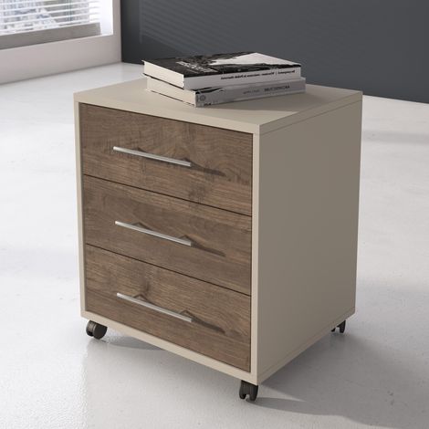 Pisano Kommode, 3 Schubladen, mit Rollen, Schiebeschließung, 43x40x57h cm Beige (1/5)