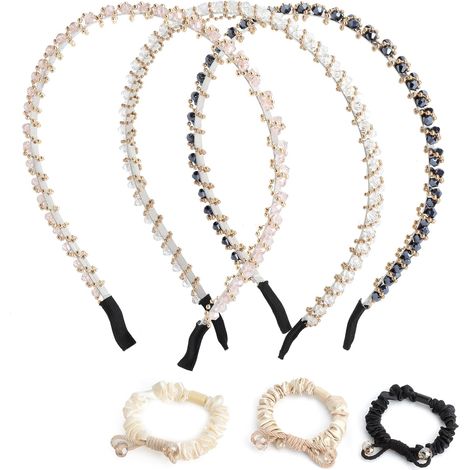 Rhinestone Headbands and Three Hair Elastics, Rhinestone Tiara Headband for Women and Girls, Perfect for Parties, Proms, Everyday Activities, Washing Up, and Birthday Makeup (1/5)