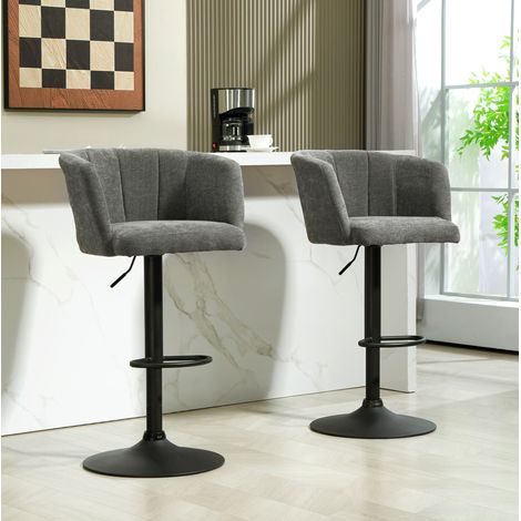 Lot de 2 tabourets de bar en polyester gris foncé, pivotants, hauteur réglable 64-85 cm, 59 x 53 x 89-110 cm (1/5)