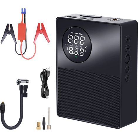 Démarreur de batterie portable pour SUV, chargeur de secours et booster de batterie pour voiture avec lampe torche LED intégrée et charge rapide