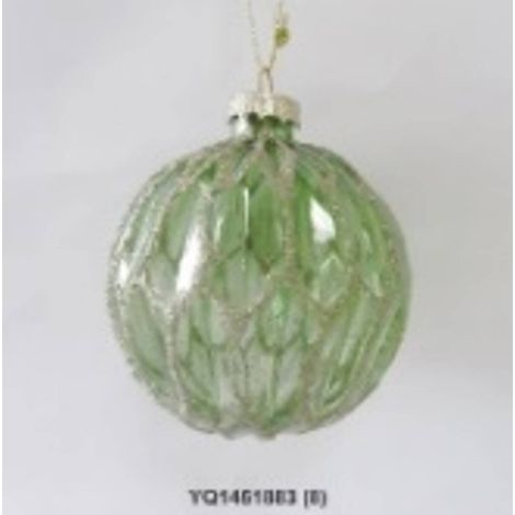 Boule de Noël en verre motif hexagones vert D. 80 mm - Feeric lights & christmas
