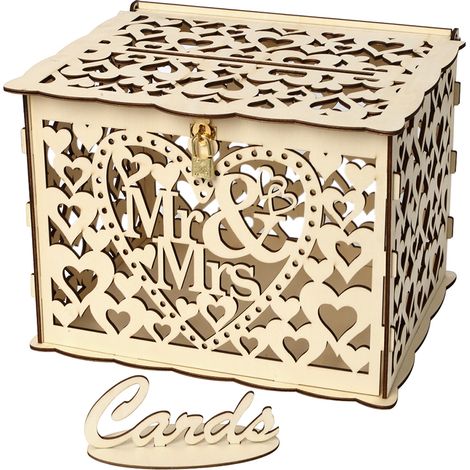 Boîte à cartes de mariage avec serrure, coffret cadeau rustique en bois, porte-cartes pour anniversaire de mariage, réception de naissance, fête prénatale (1/2)