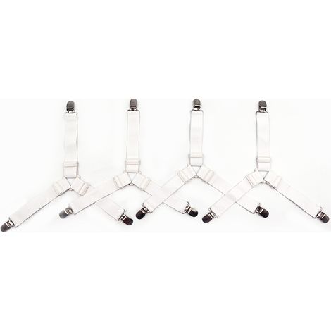 Sangles pour Draps de Lit 4 Pièces Attache Drap Housse Triangle Attache Matelas élastique Tendeur de Draps Réglable Bretelles Sangle pour Matelas Blanc