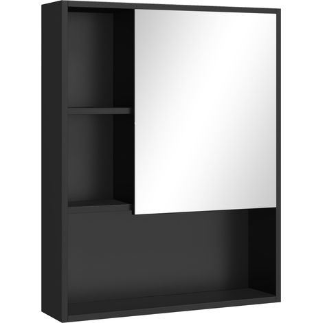 Armadietto con Specchio da Bagno con Mensole a Giorno 60x15x76cm Nero (1/5)