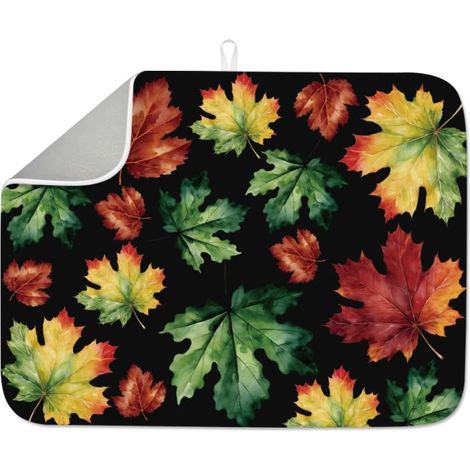 Tapis de séchage à vaisselle en forme de feuille d'érable pour cuisine - Tapis égouttoir absorbant en microfibre - 45,7 x 61 cm - Lavable en machine pour la maison, le comptoir de café, bar (1/5)