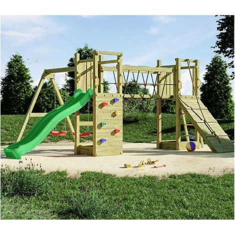 Parco Giochi Giardino per Bimbi Ponte Altalena Scivolo Arrampicata Legno