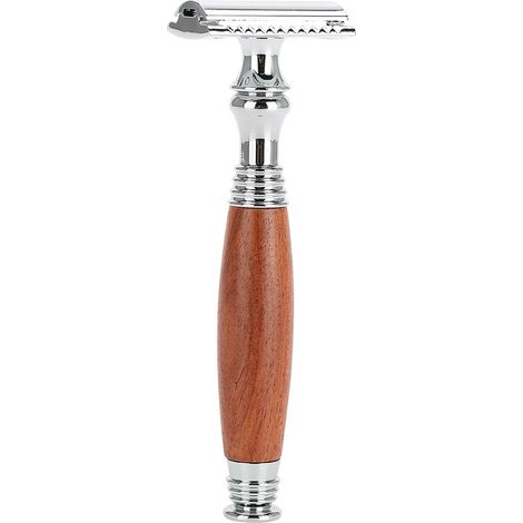 Rasoir manuel classique à double lame avec manche en bois pour homme, usage domestique, modèle 3, coupe nette et durable, outil de rasage traditionnel. (1/5)