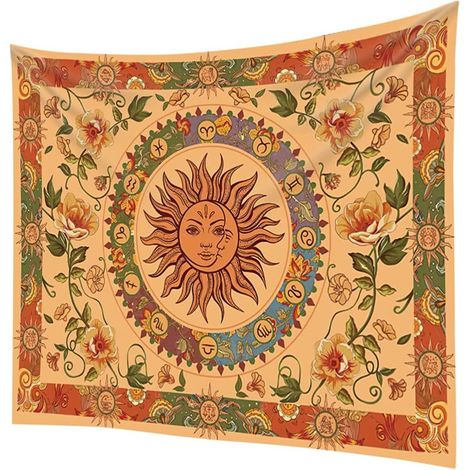 1 tapisserie murale Soleil et Lune 200x150cm, feuilles et fleurs, H (1/5)