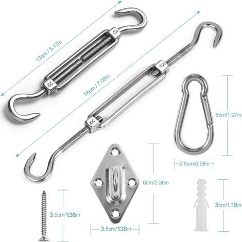 Kit de fixation pour auvent, accessoires pour voile d'ombrage, fixation pour voiles d'ombrage triangulaires, quadrilatérales et rectangulaires, kit de quincaillerie en acier inoxydable, kit de fixatio (1/5)