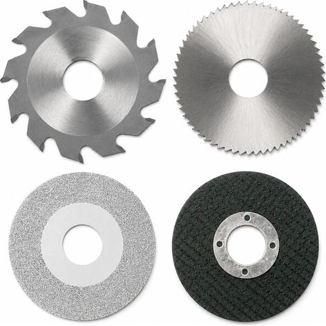 Lot de 4 Lames de Scie Circulaire, 3x63mm (Alliage, HSS, Résine) + 1x60mm Émeri, Découpe Métal, Bois, Plastique, PCB, Alésage 16mm (1/5)