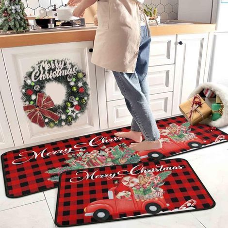 Lot de 2 Tapis de Noël antidérapants et lavables pour cuisine, couloir ou salle de bain – dimensions 40x60 cm + 40x120 cm (1/5)