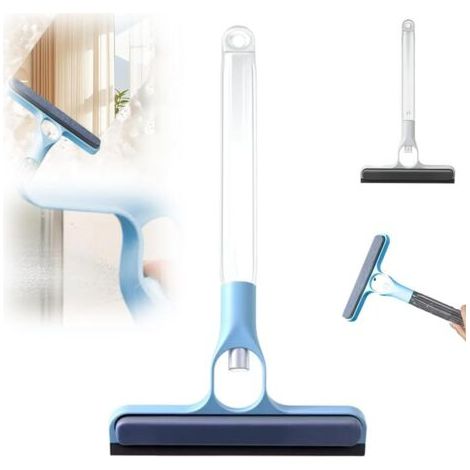 Raclette de nettoyage de vitres 3 en 1, outil de nettoyage de vitres, raclette de douche (bleu, manche court - 1 pièce) (1/5)