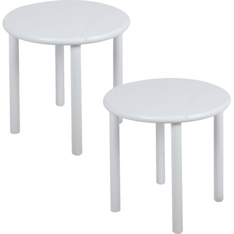 Set aus zwei weißen Tischen, kleine runde Beistelltische für das Wohnzimmer, 45x45x42 cm  Begryf