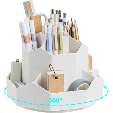 Portapenne girevole, portapenne da scrivania, organizer da scrivania con 9 scomparti, rotazione a 360°