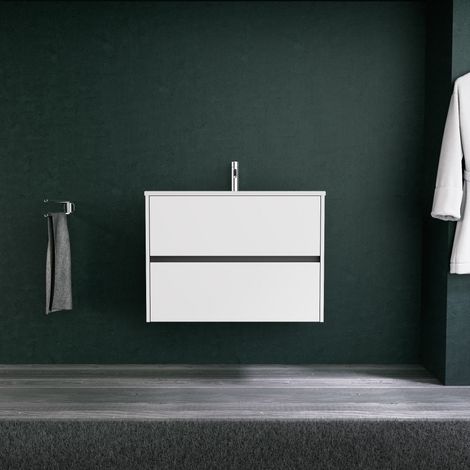 Inda - Badezimmerschrank 2 Schubladen L.80 mit mattem Waschbecken / Mattweiß - diamante
