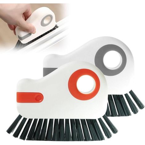 ABYSSE-Brosse de nettoyage de rainures 2 en 1 à poils durs pour rails de portes coulissantes et fenêtres - Lot de 2, grise et orange (1/5)