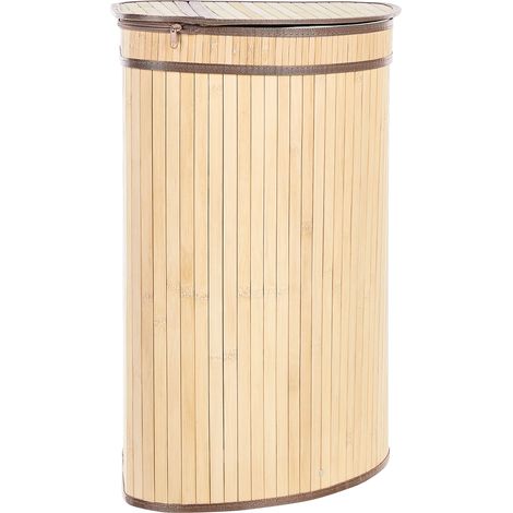 Cesta de madera de bambú clara 60 cm 2 compartimentos tapa cremallera asas Badulla