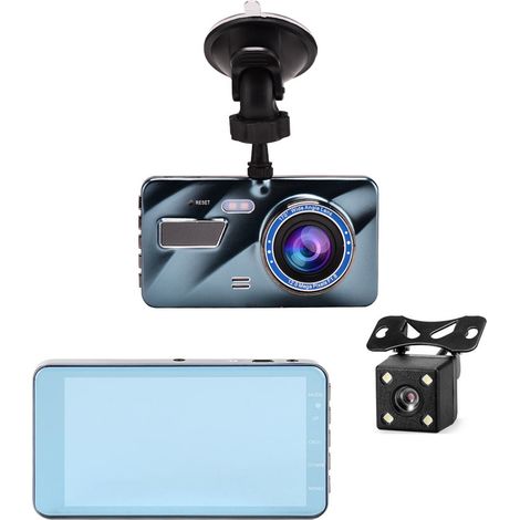 Caméra embarquée 1296P Full HD double lentille, écran tactile, enregistrement avant/arrière, avec carte SD 64Go haute vitesse (1/3)