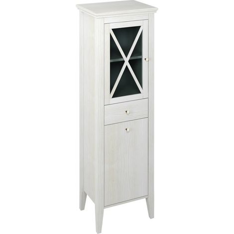 CROSS Meuble de rangement haut avec panier à linge 49x170x39cm, gauche/vieux blanc (1/4)