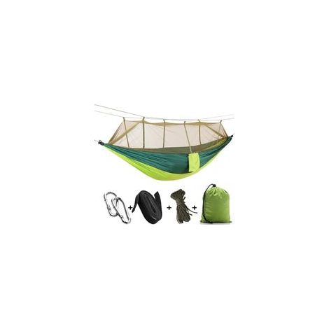 Hamac avec moustiquaire - Pour l'extérieur et le camping - Portable - Tissu parachute - Tente pour deux personnes - 260 x 140 cm - Capacité de charge : 200 kg L Green (1/5)