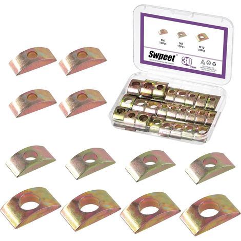 30Pcs 3 Tailles M6 M8 M10 Kit d'assortiment de rondelles à écrou à demi-lune, rondelle à verrouillage à demi-lune en fer galvanisé, raccords de matériel pour meubles (1/5)