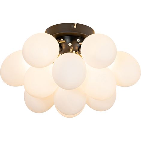 Art Deco Ceiling Light Black with Opal Glass 3 Lights - Uvas