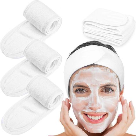 Lot de 4 élastiques à cheveux pour maquillage, bande de protection ajustable avec fermeture velcro, blanc (1/4)
