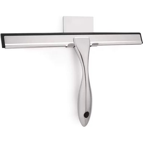 Raclette de douche en acier inoxydable chromé, avec fixation murale auto-adhésive sans perçage, idéale pour nettoyer les parois de douche, le verre, les miroirs et les carreaux de salle de bain (1/5)
