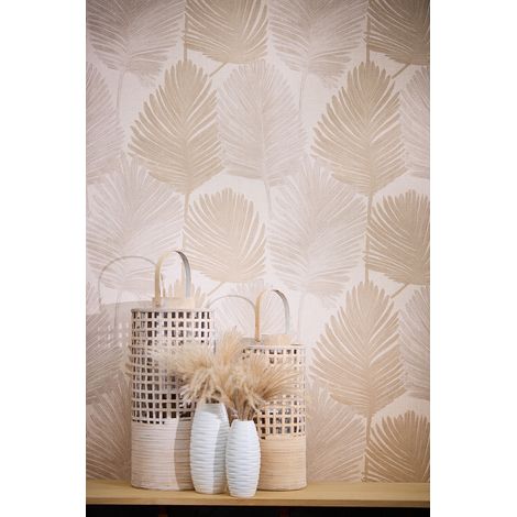 Papier peint intissé Palmiers & Feuilles Beige, Beige, Crème, Crème - 10,05 x 0,53 m (1/5)