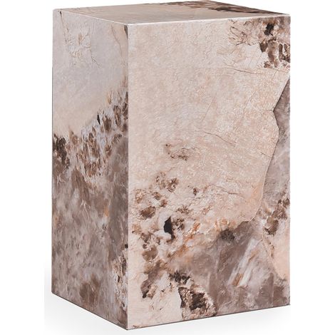 Mobilier Deco – Table d'appoint en marbre d'ingénierie beige et marron – Table basse fixe – Dimensions 50x50cm – Design moderne pour intérieur élégant