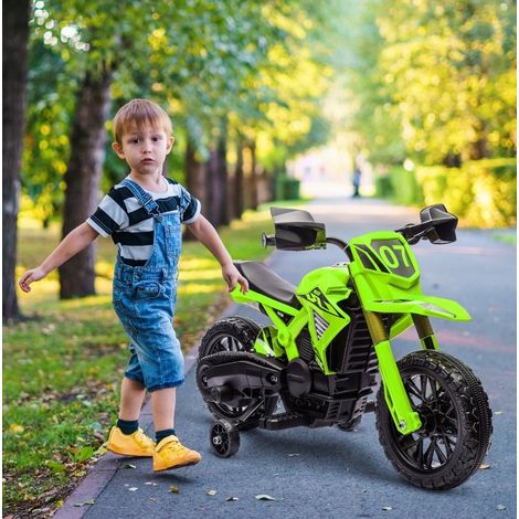 Moto elettrica per bambini verde in metallo 105x57x62 cm con rotelle stabilizzatrici – MEUBLIV (1/5)