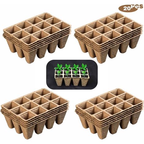 240 biologisch abbaubare Anzuchttöpfe, quadratische Pflanztöpfe, 20 Stück mit je 12 Gittern für Pflanzen, Obst und Gemüse