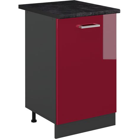 Mueble bajo de cocina R-Line, Rojo de alto brillo/Antracita, 50 cm encimera Antracita, Vicco