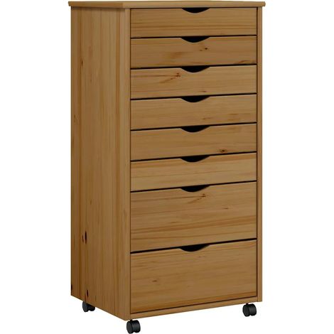 Armoire roulante avec tiroirs 53 x 39 x 103 cm design rustique conviviale bureau en bois de pin marron miel (1/5)