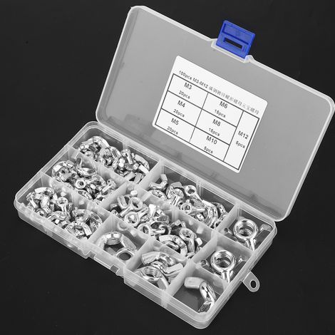 100 écrous papillon M3/M4/M5/M6/M8/M10/M12 en acier au carbone galvanisé (1/5)