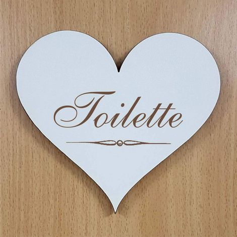 Panneau en forme de cœur « Toïlete » env. Plaque de porte autocollante 13 x 12 cm (1/3)