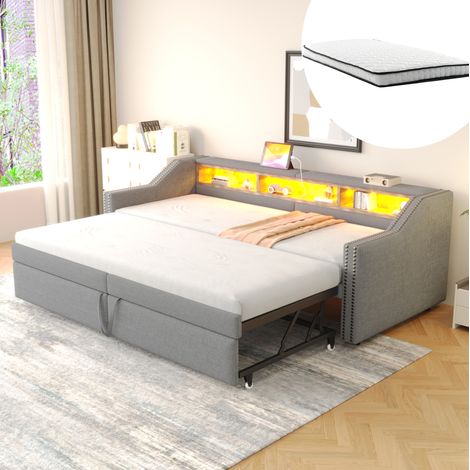 Polsterbett Schlafsofa ausziehbar 90/180x200 mit USB OKMYHOME (1/5)